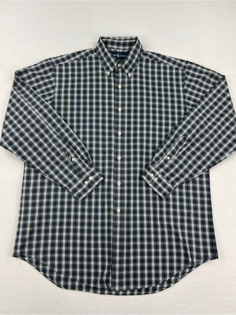 Polo Ralph Lauren Classic Fit Plaid Button Down Shirt Green Pony Mens Size L